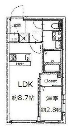 【築浅】プライムブリス文京春日 2階 1LDKの間取り