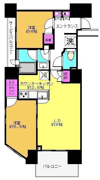 パークリュクス本郷 8階 2LDKの間取り