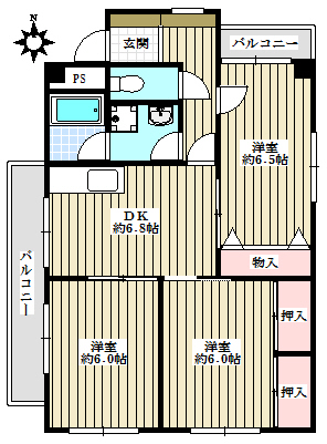 Ｊヒルズ 4階 3DKの間取り