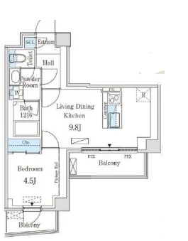 インスタイルレジデンス本駒込 3階 1LDKの間取り