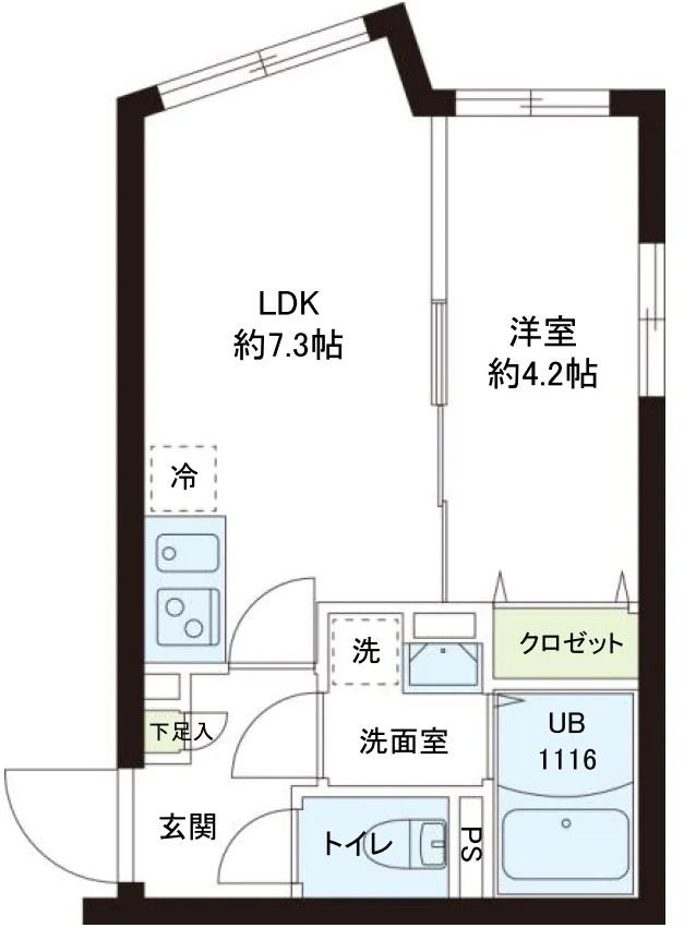 レピュア小石川レジデンス 5階 1LDKの間取り