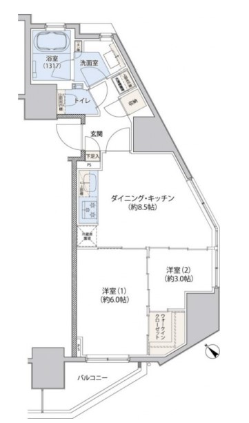 レジディア文京小石川Ⅱ（旧クレヴィアリグゼ小石川） 6階 2DKの間取り