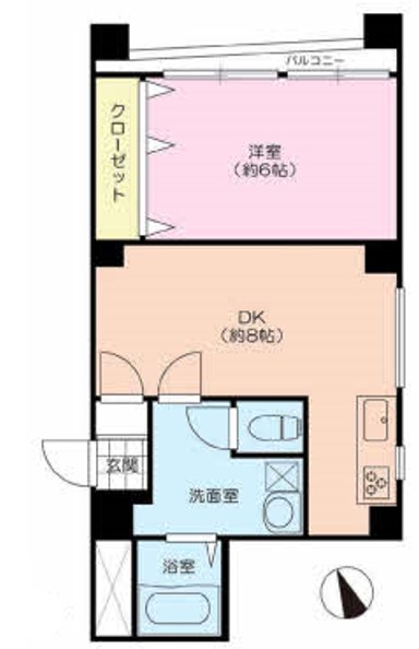 上新ハイツ白山 6階 1DKの間取り