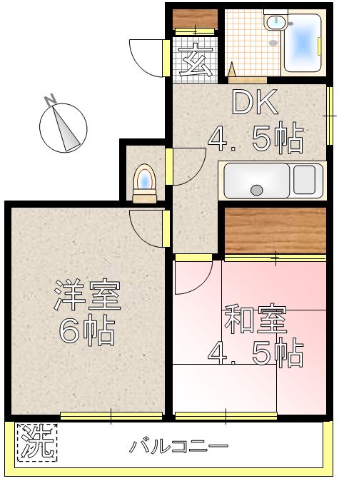 野中ハイツ 3階 2DKの間取り