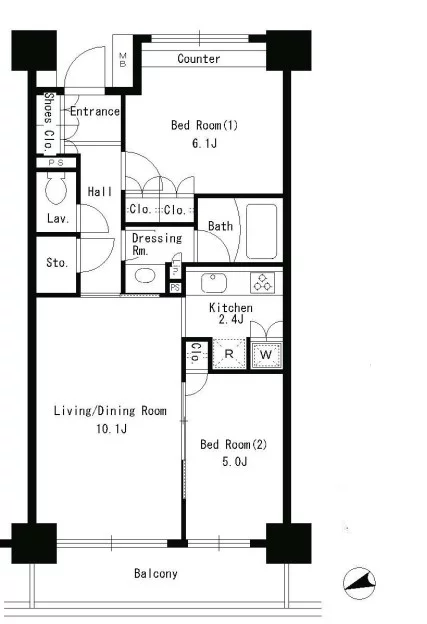 パークアクシス文京ステージ 5階 2LDKの間取り