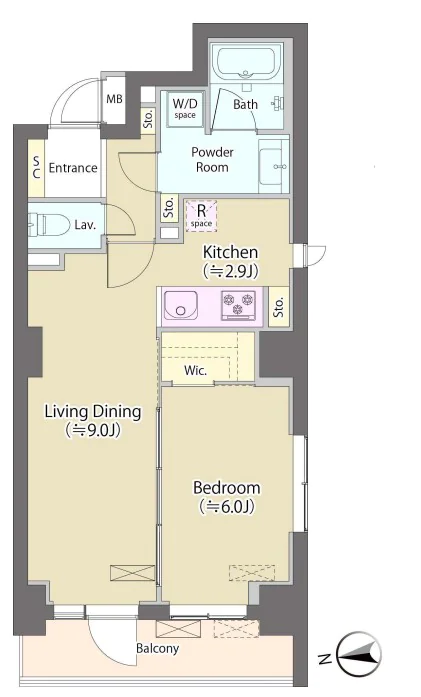 【築浅】神明公園ハイツ・文京 2階 1LDKの間取り