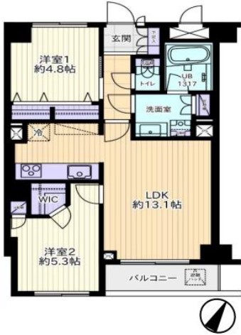 リーラ白山 9階 2LDKの間取り