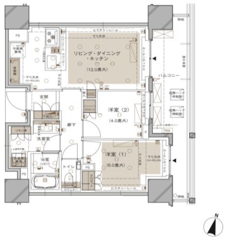【新築分譲】ブランズ本郷 5階 2LDKの間取り