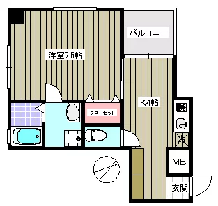 文京ツインタワー 2階 1Kの間取り