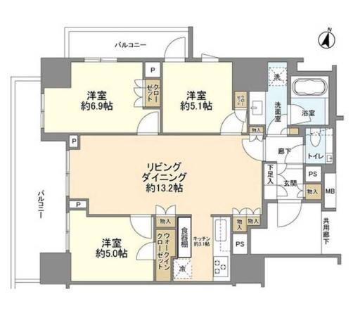 【新築分譲】ブランズ本郷 2階 2LDKの間取り