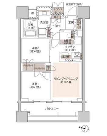 ザ・パークハウス本郷 7階 2LDKの間取り