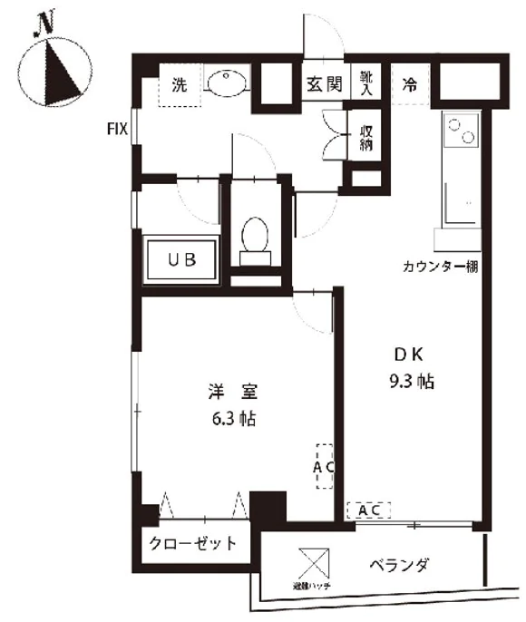 レジデンス千駄木 3階 1DKの間取り