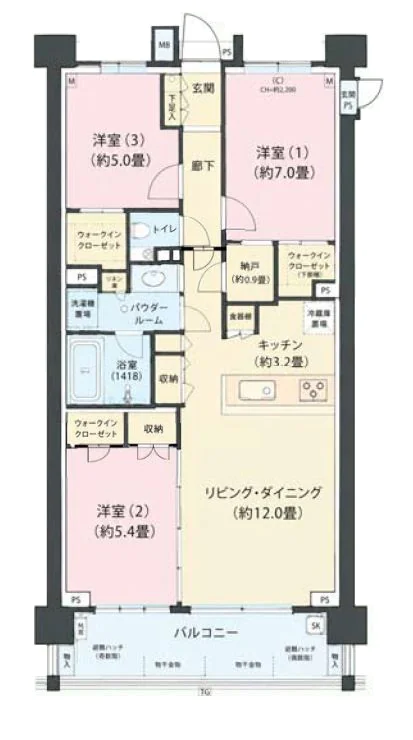インペリアルガーデン 4階 3LDKの間取り