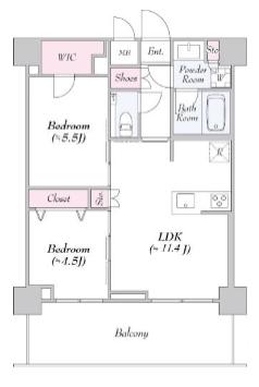 URBANLINK護国寺 1階 2LDKの間取り