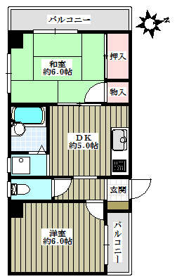 コンフォートイチハラ 3階 2DKの間取り