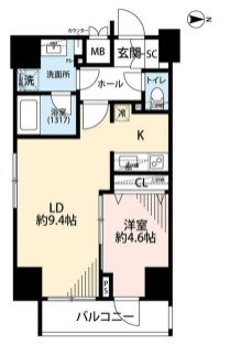 プレール・ドゥーク文京湯島 3階 1LDKの間取り