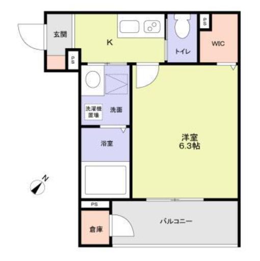 カーサオーヴェスト駕籠町 1階 1Kの間取り