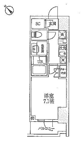 レジディア文京本郷Ⅲ 4階 1Kの間取り