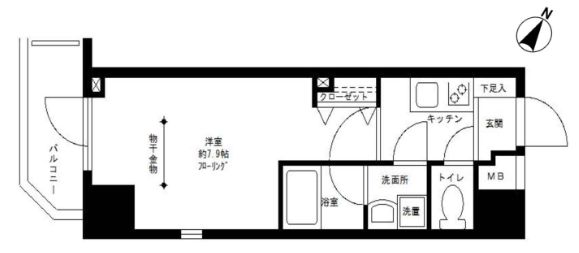 プライムアーバン白山 9階 1Kの間取り