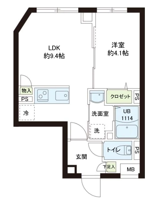 レピュア小石川レジデンス 4階 1LDKの間取り