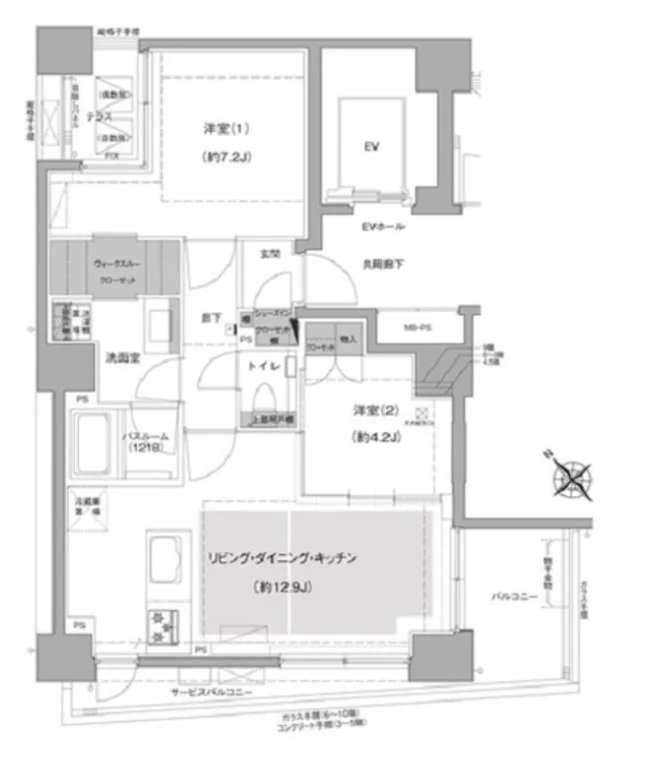 エルスタンザ文京白山 7階 2LDKの間取り