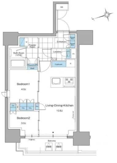ルフォンプログレ本郷三丁目 14階 2LDKの間取り