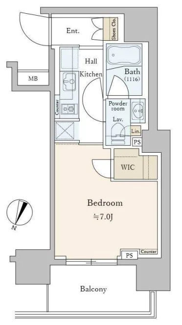 パークリュクス本駒込ステーションプレミア 3階 1Kの間取り