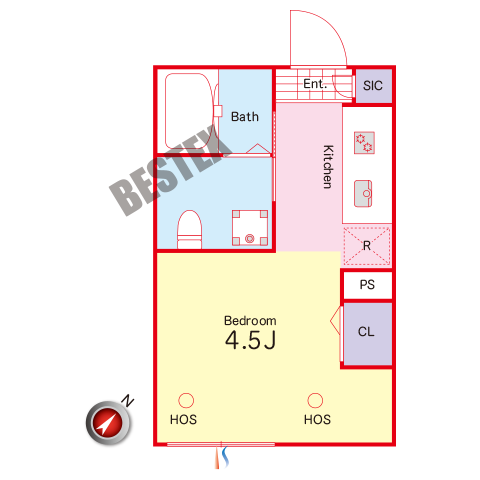 コンフォート千駄木 1階 1Kの間取り