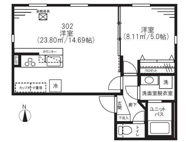 湯島レジデンス 3階 1LDKの間取り