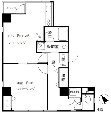 白山フローラルビル 4階 1LDKの間取り