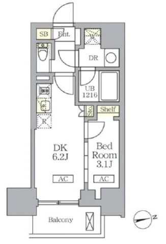 ザ・ライオンズフォーシア文京湯島 1階 1DKの間取り