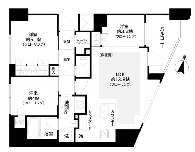ＧＲＥＥＮ　ＰＡＲＫ文京西片 3階 3LDKの間取り