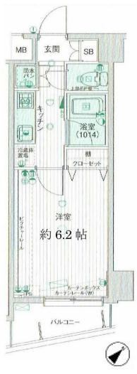 パークウェル文京千石 4階 1Kの間取り