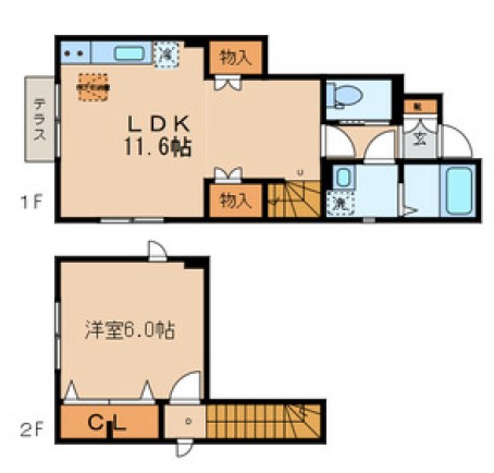 ラ メゾン ド ボヌール 1階 1LDKの間取り