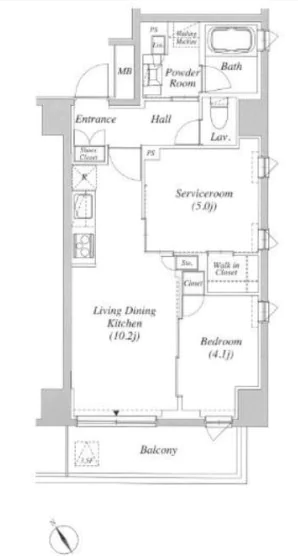 カーサスプレンディッド小石川 4階 2LDKの間取り