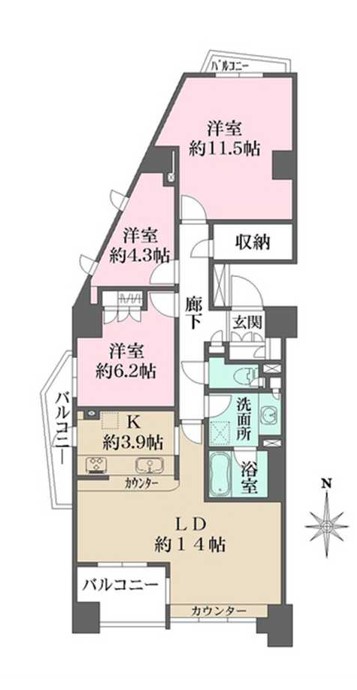 本郷真砂パークハウス壱番館 13階 3LDKの間取り