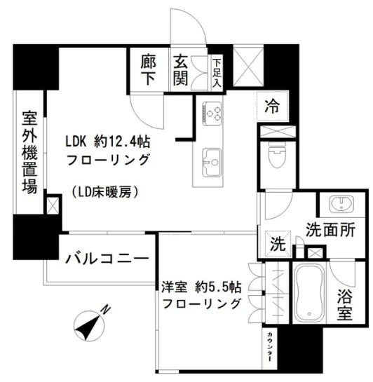 オープンレジデンシア文京茗荷谷 5階 1LDKの間取り