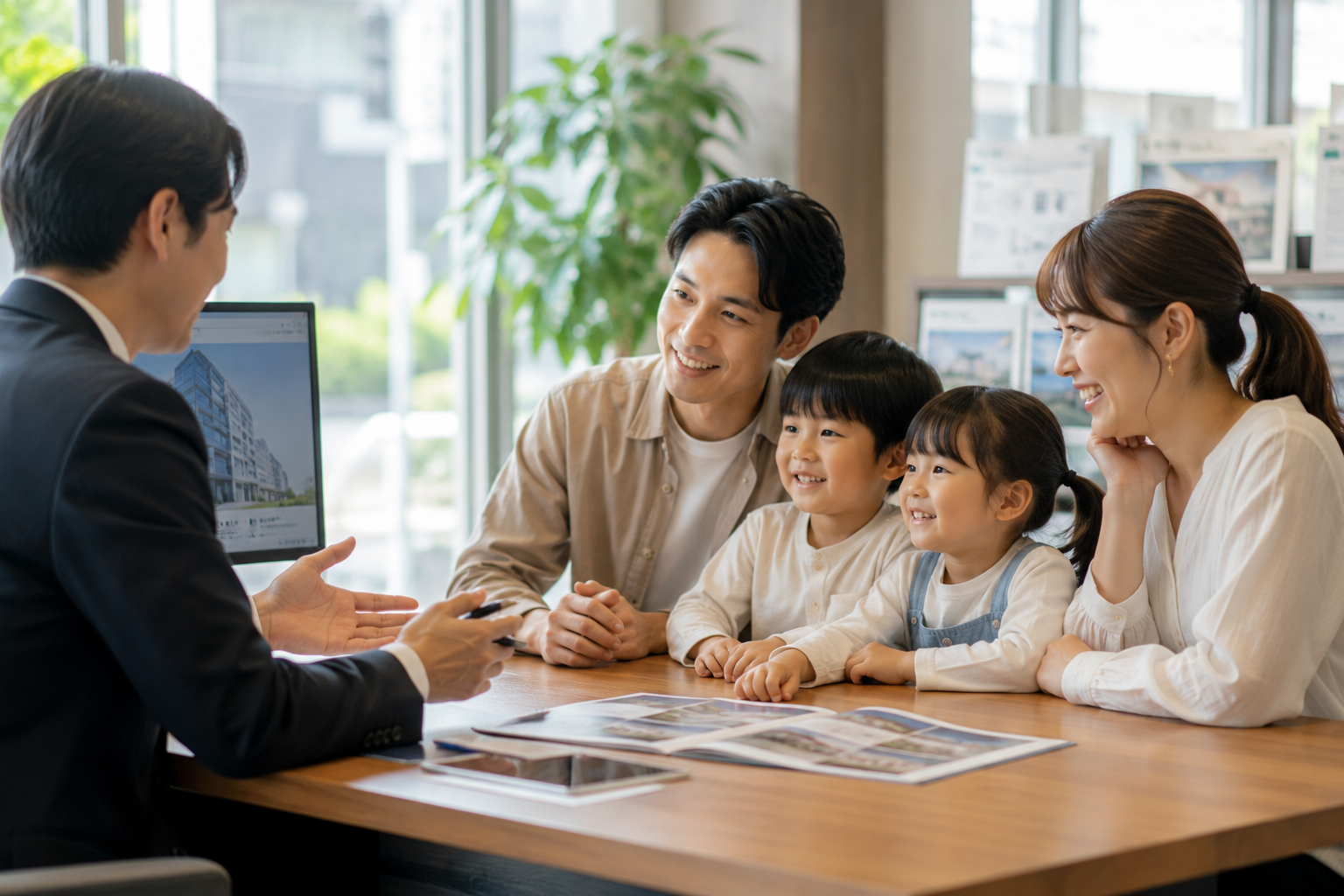 不動産担当者に住まい探しを相談するファミリーのイメージ